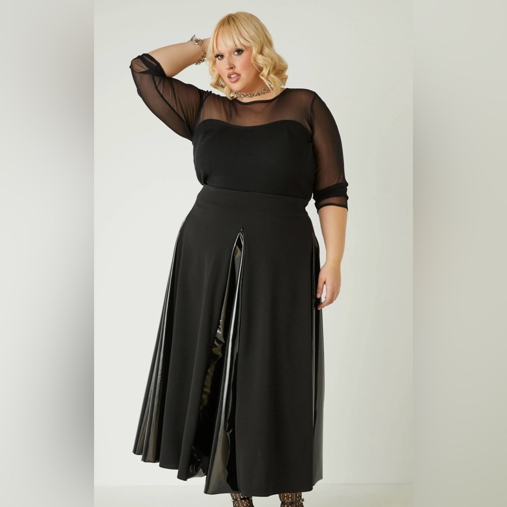 Faux Patent Leather Paneled Skirt